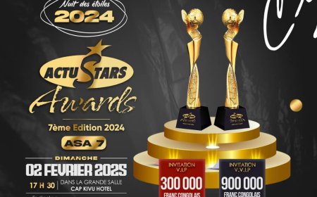 Goma/ Culture : La 7eme édition de la soirée "Actu Stars Awards " se tiendra ce 02 Février 2025 à Cap Kivu Hôtel