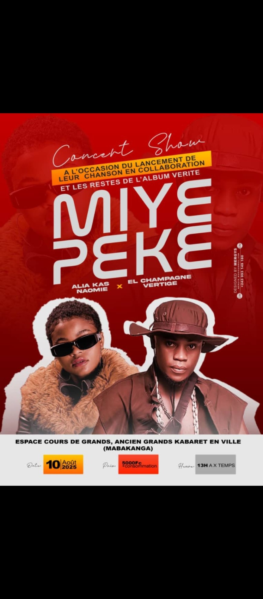 Beni/Musique : Après sa superbe prestation dans le concert de Robinio Mundibu , El Champagne Vertige sera en concert avec Alia Kas Naomie ce 10 août