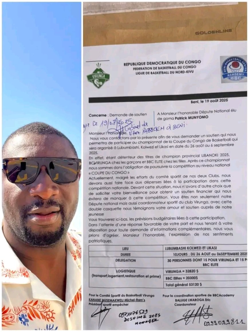 Nord-Kivu: Le député Patrick Munyomo apporte son soutien aux clubs de basket qualifiés pour la prochaine coupe du Congo