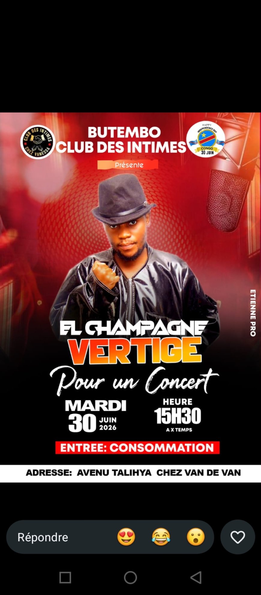 Butembo : l'artiste El Champagne Vertige annonce un grand concert le 30 juin au Club des Intimes