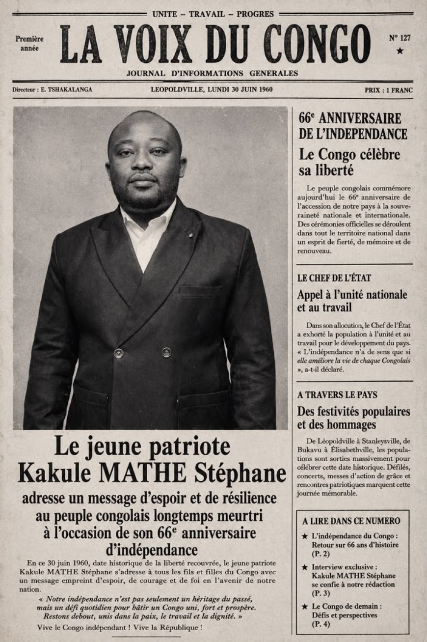 66ᵉ anniversaire de l'indépendance : Kakule Mathe Stéphane lance un vibrant message d'espoir et de résilience au peuple congolais
