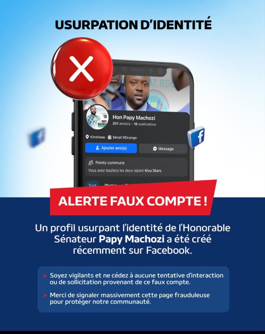 RDC/Alerte à l'escroquerie: Le sénateur Papy Machozi victime d'une usurpation d'identité sur les réseaux sociaux